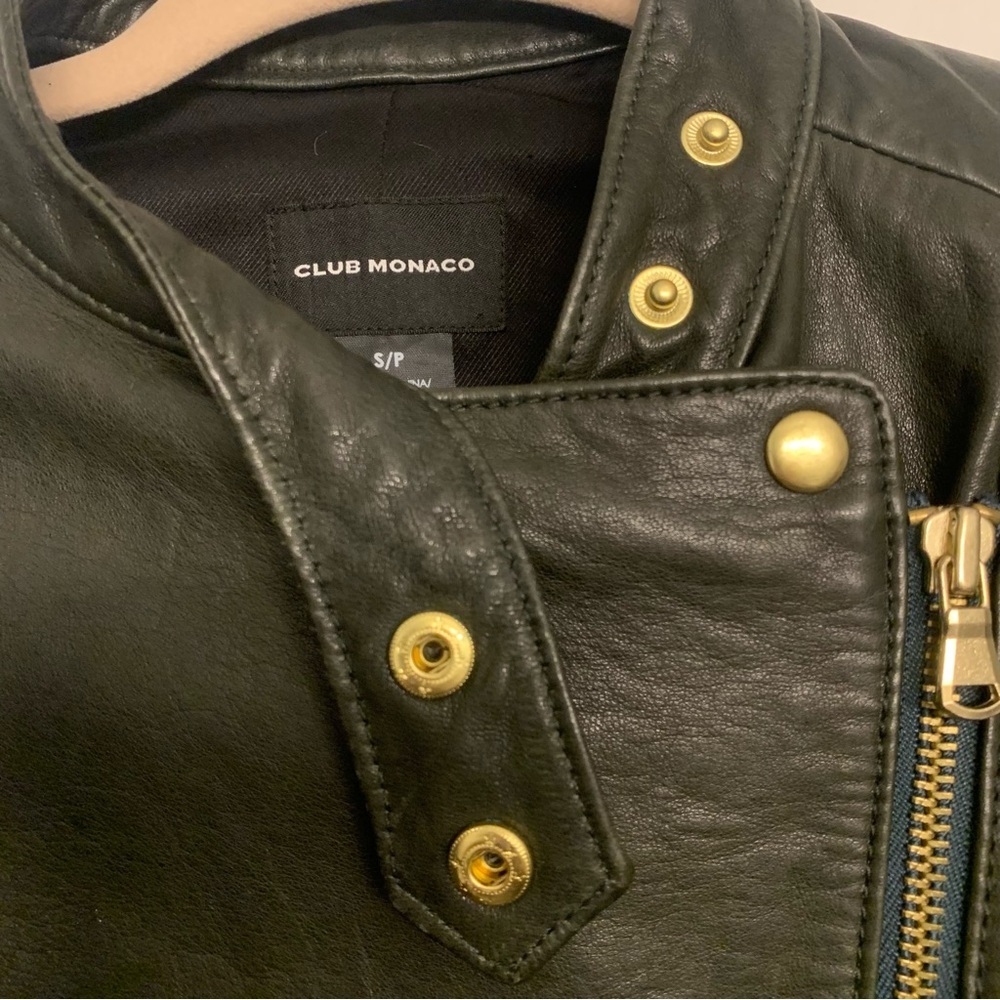 Club Monaco Dark Green Lamb Leather Moto Biker Jacket Size Small - Picture 7 of 16